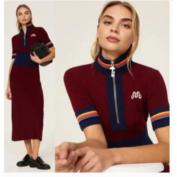 Marina Moscone Cycling Dress Wool Turtleneck Sweater Midi Size M Red - Picture 1 of 14